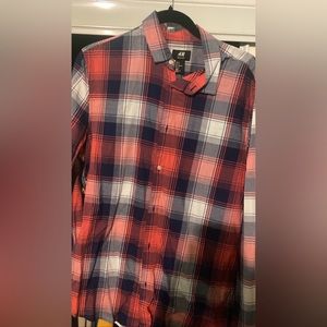 HM Plaid Red White & Blue Collared Shirt